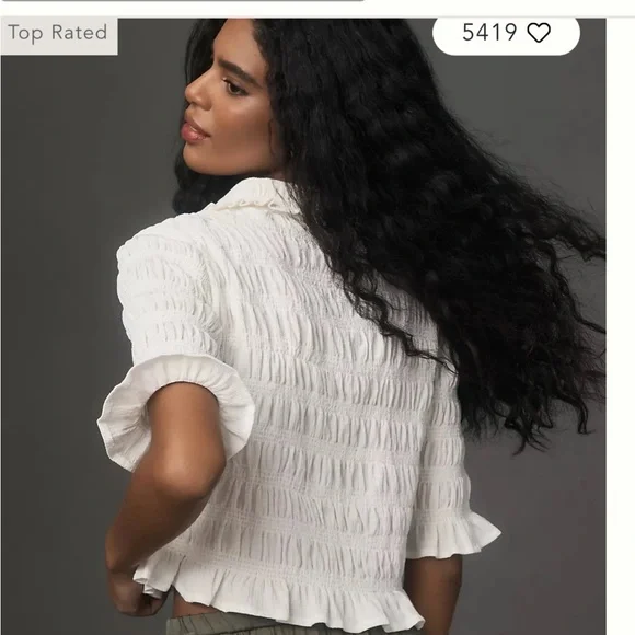 Maeve smocked button down blouse ivory size Ds - Picture 3 of 11